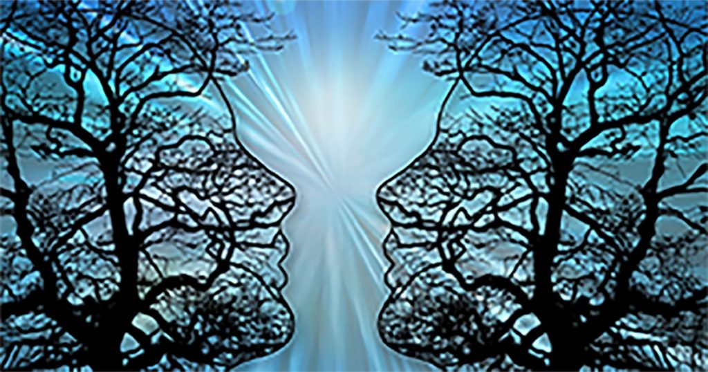deux visage sur fond transparents avec en arrière-plan des arbres